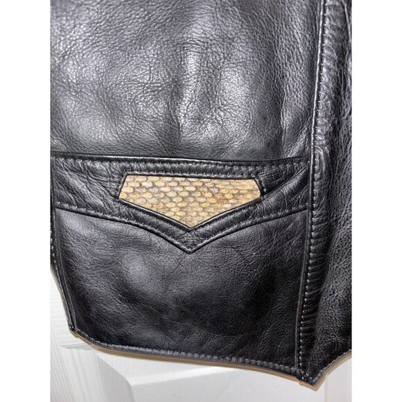 RARE 70s The Tony Alamo Leather and Snakeskin Western Vest Black Made in USA 50 - Picture 3 of 7